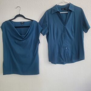 Blue Short Sleeve Blouse Set